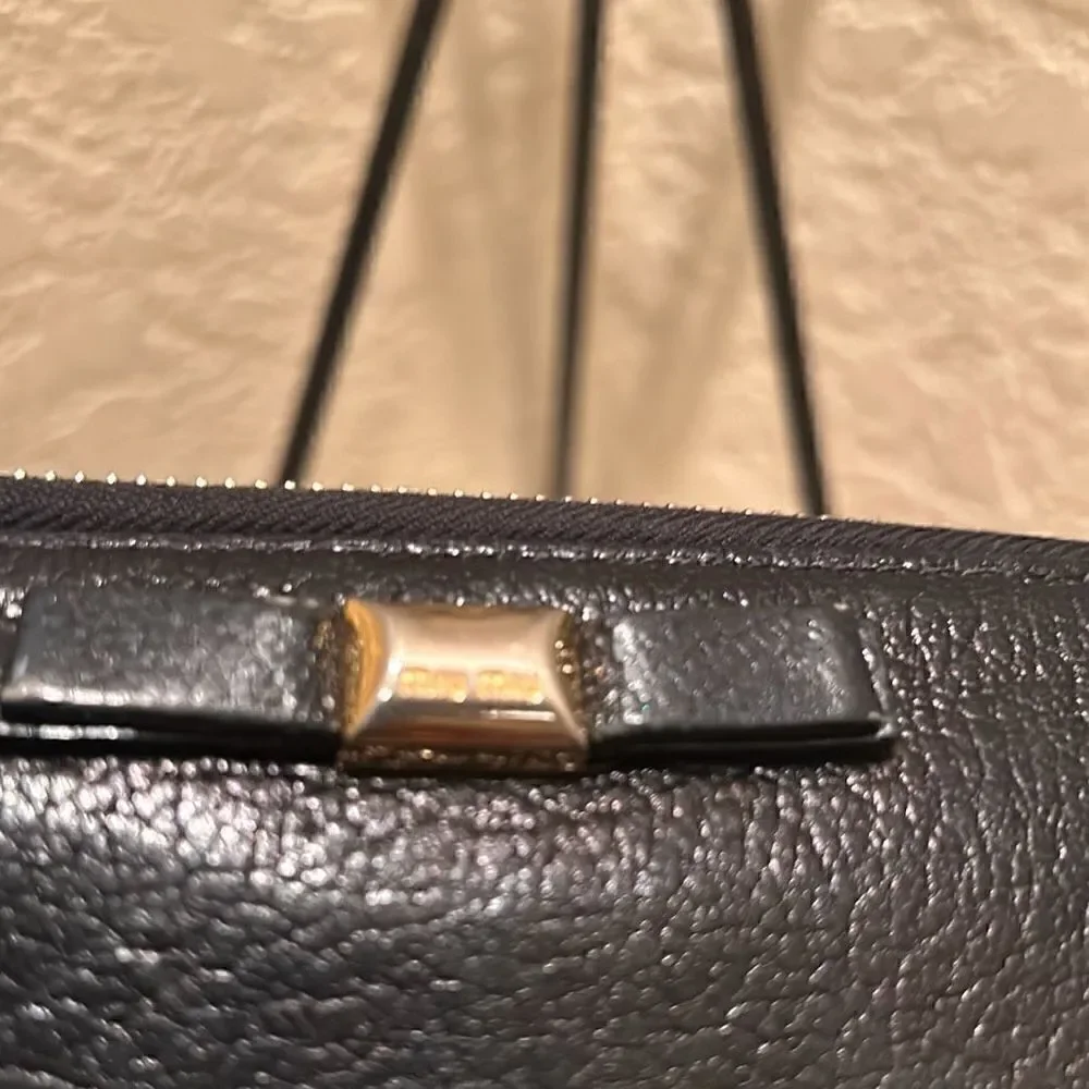 Miu Miu Zip Around Long Wallet Black Pebbled Leather Gold Hardware Multipocketed